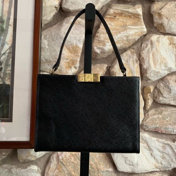 Vintage Franklin simon handbag black with gold & crystal bow clap - Picture 1 of 16